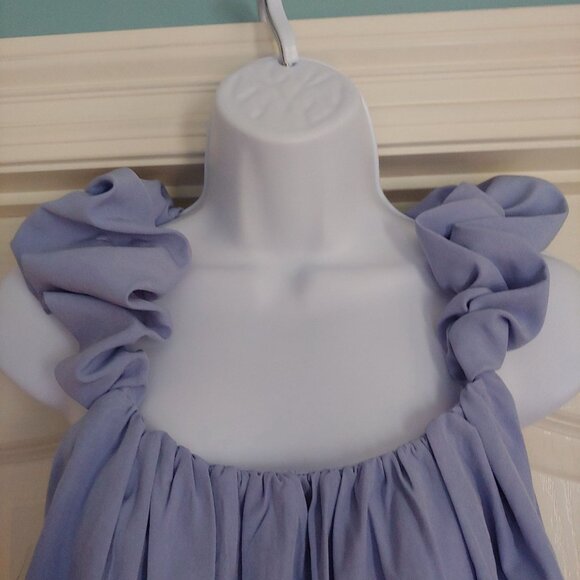 Entro Sky Blue Ruffle Puffy Sleeveless Crop Top NWT Medium - Picture 3 of 7